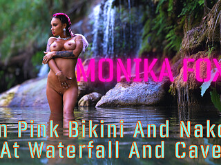 Monika Fox In Pink Bikini And Naked At Waterfall And Cave