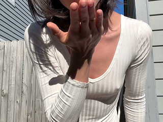 Sexy Neighbor in Thong Bodysuit Petite Tit Reveal