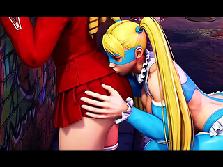 Karin Kansuki x Rainbow Mika lesbian kissing (Street Fighter /AI generated)