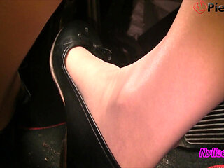 Nyllady's Revving in Black Ballet Flats and Nude Sheer Pantyhose