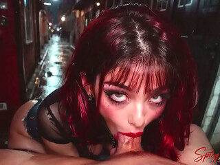 Public sex: redhead latina opens her wet pussy at the bus stop.[AI]