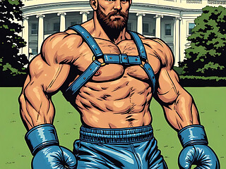 White House Lawn Fighter Bulge Comic Style Art