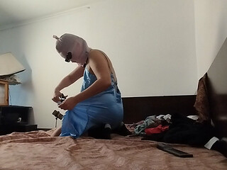Amateur Woman Has Fun Trying on Clothes and Cutting Them.