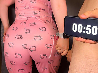Challenge to Cum Before the Business Meeting(1 Minute). Stepson Cums Immediately on Stepmom's Hello Kitty Pajamas