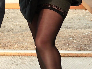 Stockings in Cum. Jerking Off at The Stop
