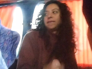 hot public handjob with sexy student on the bus