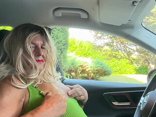 Transgender Kassy54 touches herself in the car