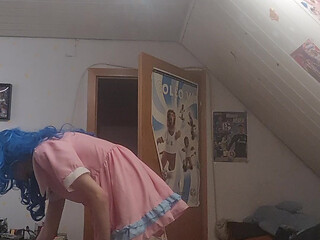 Beginner femboy practices blowjob with a dildo
