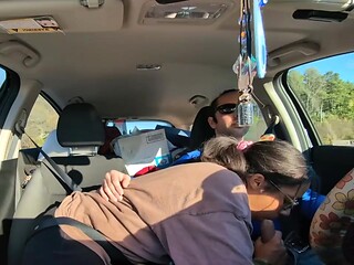 Hot wife gives a sticky roadside blowjob