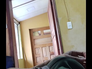 Masturbating my cock with the door open.