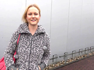 German blonde fucks in the cloakroom