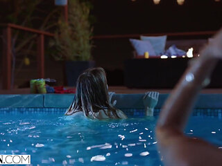 VIXEN - Janice Griffith and ivy wolfe sneak into backyard for nighttime pool fun