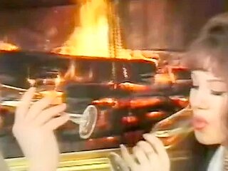 Brunette blowjob and anal by the fireplace