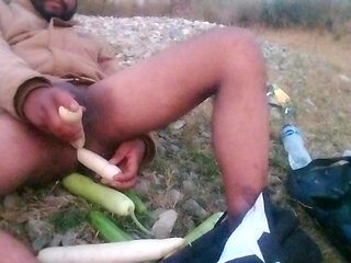 Getting my ass fucked with large vegetables.