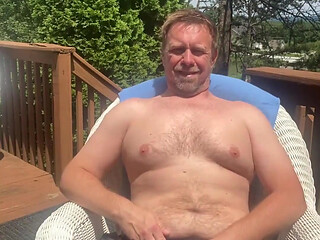 Catch Stepdaddy Outside Jerking His Cock Imbibe Smoking Busting His Nut
