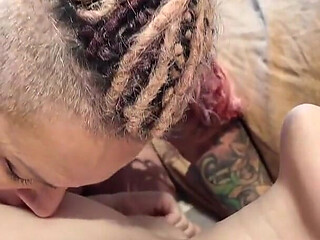 Lesbian MILFs Seduces Petite Goth Girl in Bed
