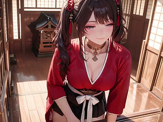 Taboo First Encounter at the Shrine, Kneeling in the Corridor While Stroking Her Hair