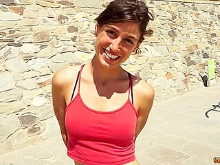 Small Tit Brunette Gives Blowjob To A Big Cock