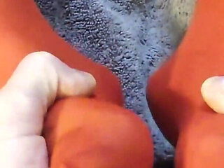 Latina MILF Gives Blowjob and Footjob Until I Cum on Her Red Stocking Feet