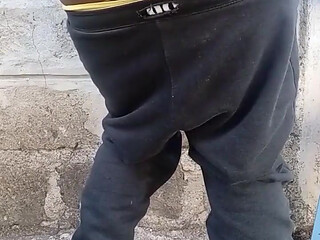 Big Black Ass Bottom Fucking His Asshole with a Dildo Outside