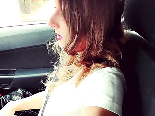 Sloppy blowjob in car with cum in mouth