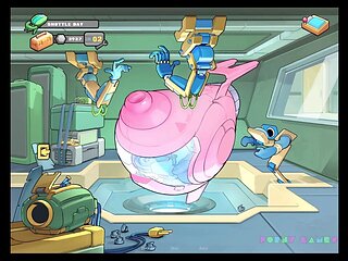 Busty blonde android enjoys some sauna fun in space rescue