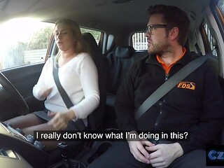 Czech Blonde Student with BIG ASS has Orgasm during Driving Lesson in UK - Fake Driving School