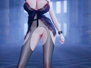 mmd T-ara - Number Azur Lane Lace Lingerie Crotchless Black Stockings