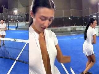 Sweaty tits bounce as she gasps hard ????