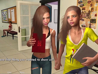 Four Lesbian 18 Plus Teen Fucks Each Other in the Village Hallway and Got Caught by the Teacher!