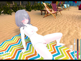 Pale Big Breasted woman LOVES to have sex in the Beach - Hentai Eroge Game