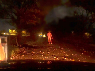 Caught naked outside by taxi , naked and barefoot