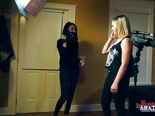 Petite Hot Olyssia And Kinky Cutie Ryann Lick Their Twats And Share A Cock!