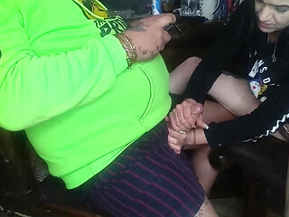 Giving Him a Handjob with His Cum Al Over My Hands