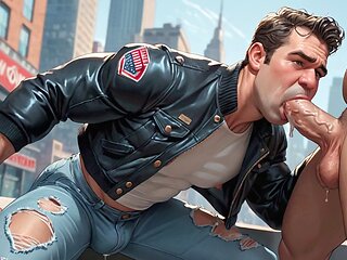 Animated gay action in the FapHouse featuring some AI fun