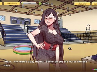 Buxom professor in isekai anime porn gets down in the gym