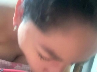 Chubby amateur girlfriend loves to suck cock after waking up and drinking
