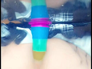 Cute femboy having fun with big dildo