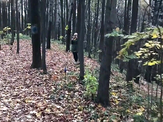 Blonde in the Forest Fucks Standing up with a Stranger on Camera