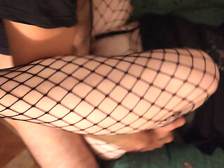 Hot Blonde MILF in Fishnet Fucked