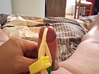 Jerking off with catheter and orgasm