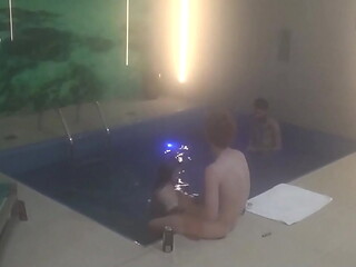 Threesome with friends in the motel pool