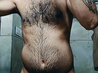 Enjoy morning bath and excercise with stepdaddy nude position