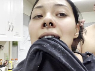 fucking her hard in doggy when she's cooking in the kitchen