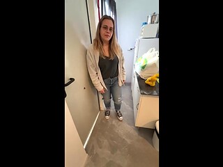 Daring GF gives POV blowjob to delivery man and talks dirty
