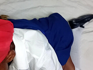 18 Year Old College Girl in Uniform Fucked Doggie by Old Man