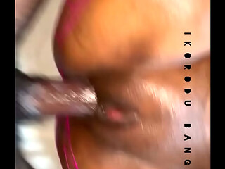 NASTY SLUTY EBONY STEPMOM OKRO CREAMPIED PUSSY GROUNDED BY STEPSON. FULL PART ON RED/SHEER