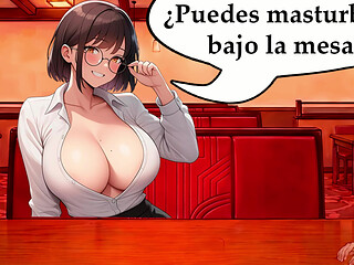 Spanish audio JOI. Fill the cum glass with your friends for your girlfriend. The waitress helps you!