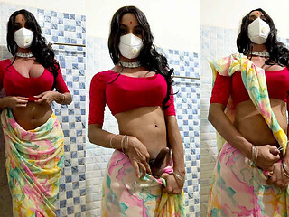 Crossdresser Jerking off in Saree