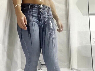 Muscle Posing Abs, Wet Steamy Shower Wet T-shirt